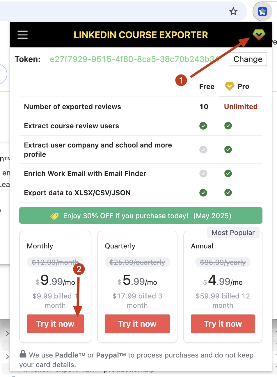 LinkedIn Course Reviews Exporter chrome extension subscribe pro